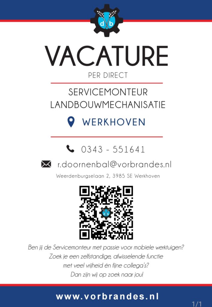 Let op dit is iets voor jou!! 
Wij zijn opzoek naar een service monteur voor Werkhoven.
✅Ben je enthousiast.
✅Heb je zin in een nieuwe uitdaging. 
✅Werken in een enthousiast team
✅️Mooie uitgeruste service bus
✅️Goed salaris 
✅Alleen maar met topmerken werken.
✅ John Deere 
✅️ Tobroco Giant  
✅ Hitachi Construction Nederland 
Als jou dit aanspreekt neem dan contact met ons op! De ☕staat klaar en wellicht wordt jij onze nieuwe collega.
Tot gauw!!
r.doornenbal@vorbrandes.nl
#vorbrandes
#tobrocogiant #nietwachtenmaardoen 
#johndeere #hitachiconstructionnederland 
#delenwordtgewaardeerd